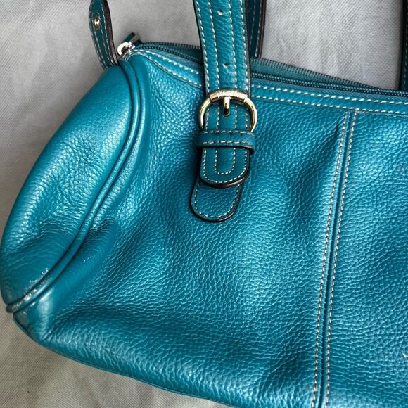 Tiganello Blue Teal Pebbled Leather Slouchy Purse Bag - Picture 11 of 11